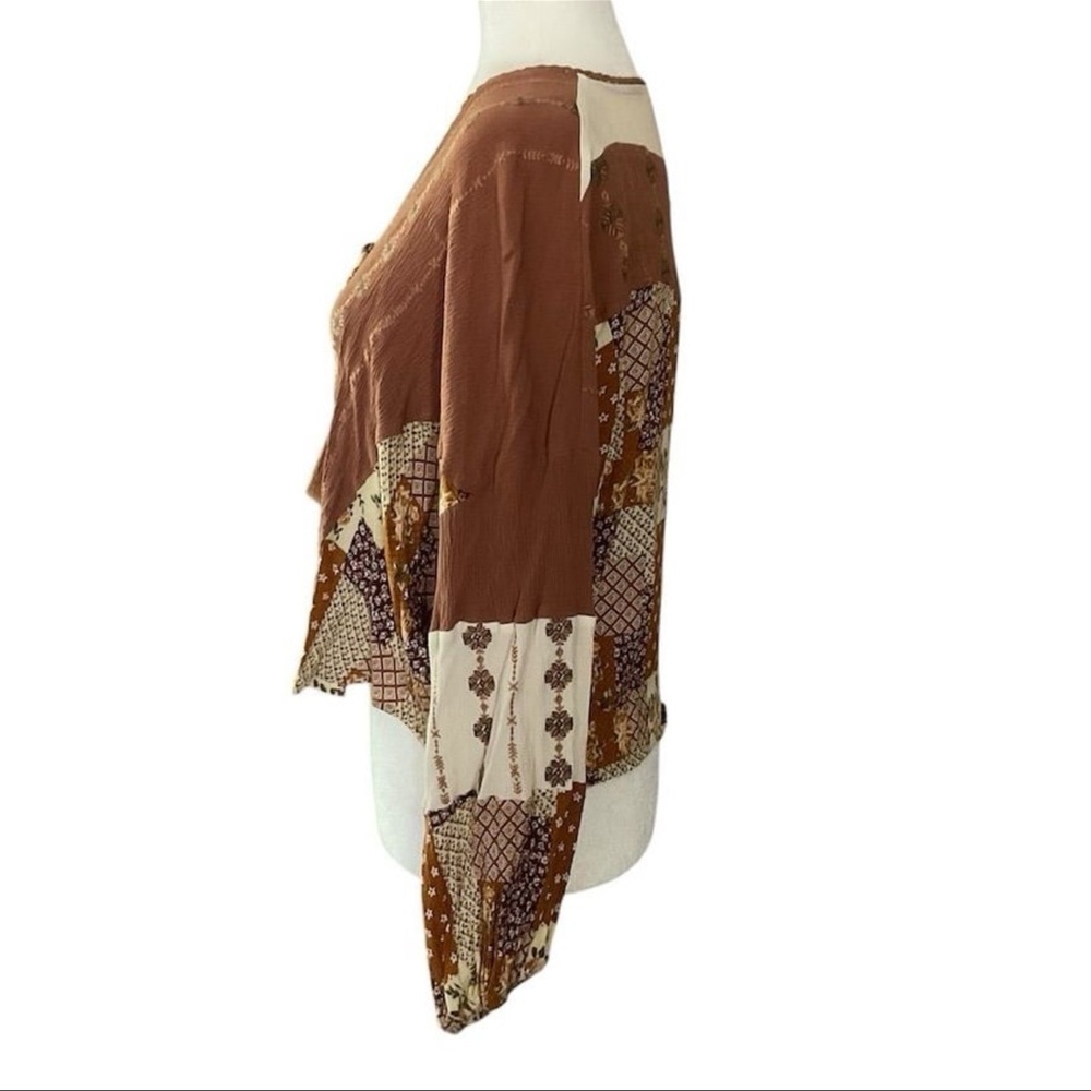 Miss Me Women's Bohemian Patchwork Peasant Lace-Up V-neck Blouse Size L … - Picture 5 of 10